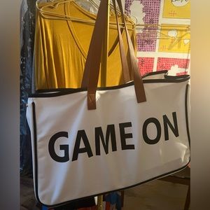 Canvas Tote Bag Leather Handle, Pretty Simple, Adjustable Buttons on Side, NWOT